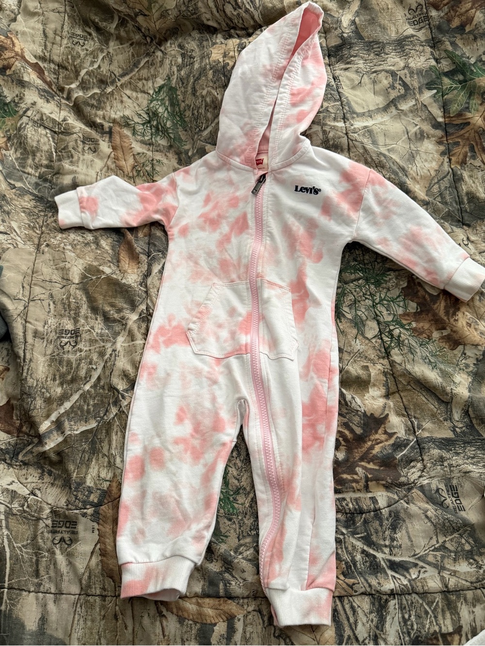 Levi's Pink and White Tie-Dye Hooded Baby One-Piece